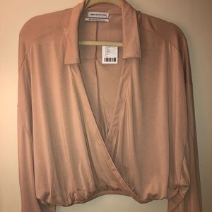 Urban Outfitters deep V Creme long sleeve blouse